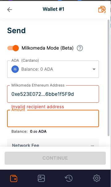 ETH address with the Milkomeda Mode